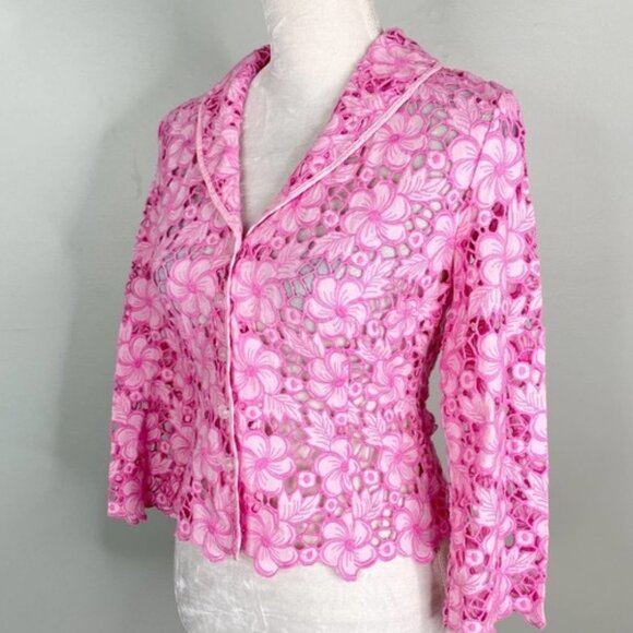 Lilly Pulitzer Blazer 6 Kentucky Eyelet Hibiscus rose buttons pretty cottagecore - Picture 5 of 9